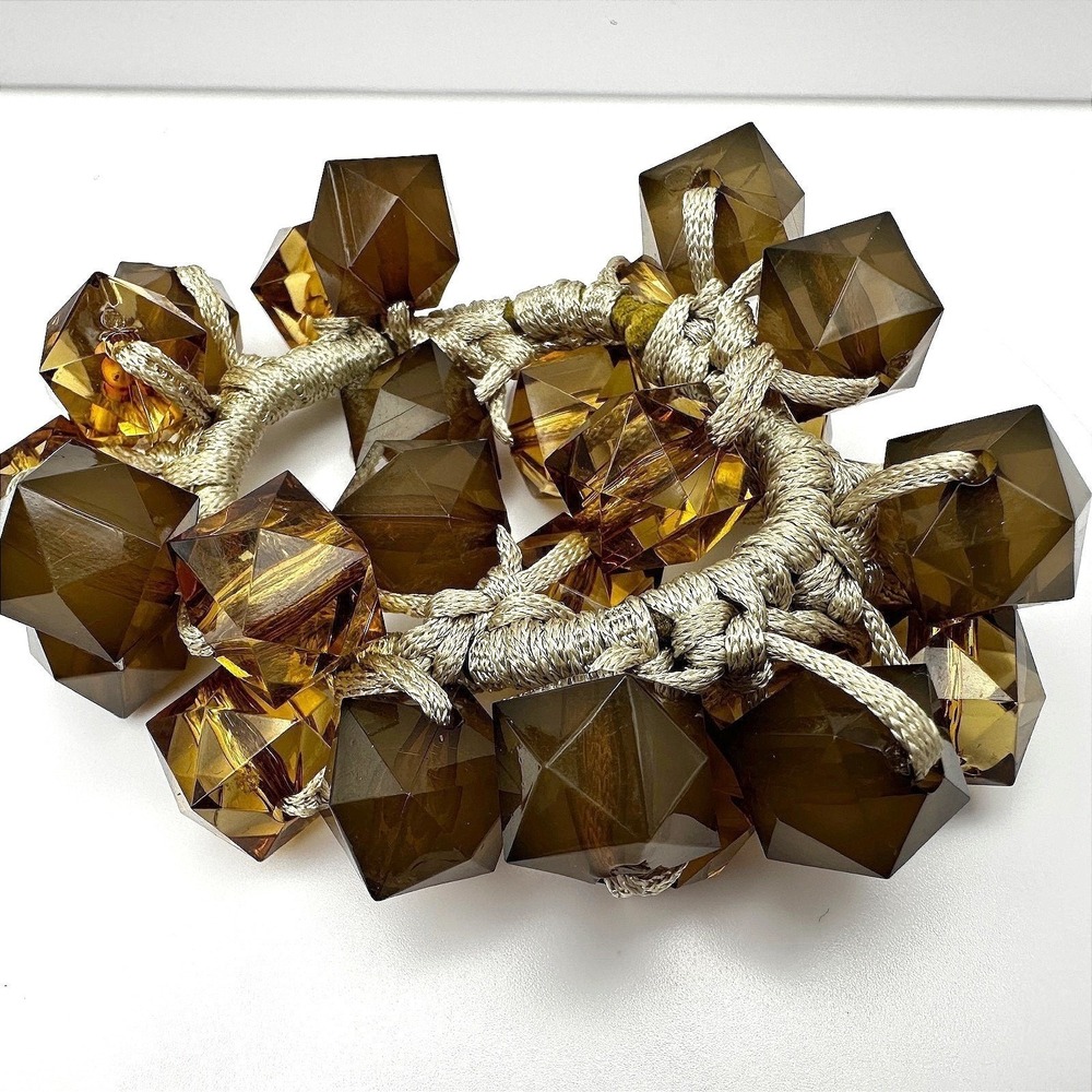 Vintage 90s Chunky Brown Geometric Bead Bracelet Amber Tone Women's Jewelry Y2K